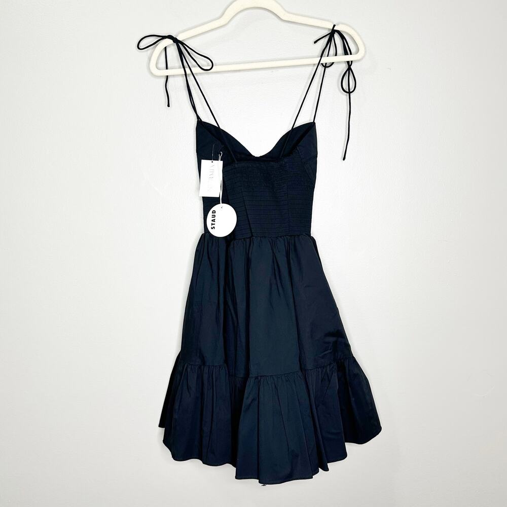 Staud Womens Landry Mini Dress Smocked Sleeveless Tiered Black Size XL NEW - Picture 3 of 8